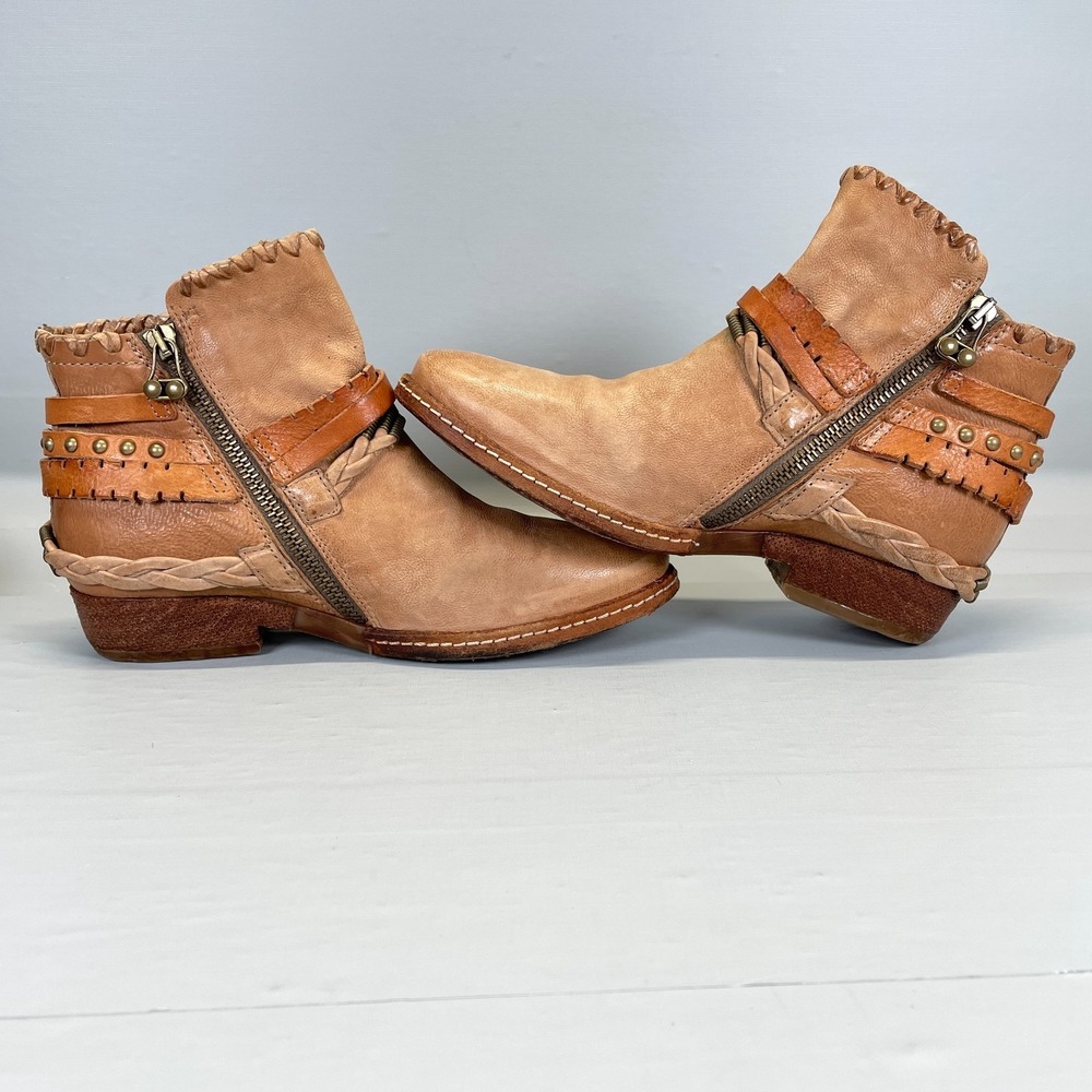 A.S. 98 Ankle Boots Womens Size 36 US 5.5-6 Brown Leather Braided Strap Zip Boho - Picture 8 of 10